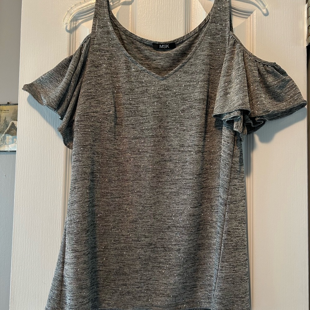 MSK Sparkling Gray Cold Shoulder Blouse